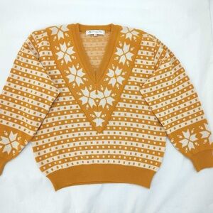Dior Women's Mustard and Cream V-Neck Fair Isle Sweater